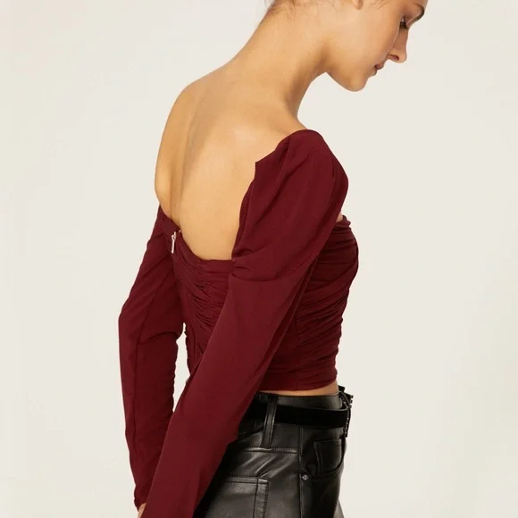 Self-Portrait Burgundy Long Sleeve Crop Top - Picture 3 of 8
